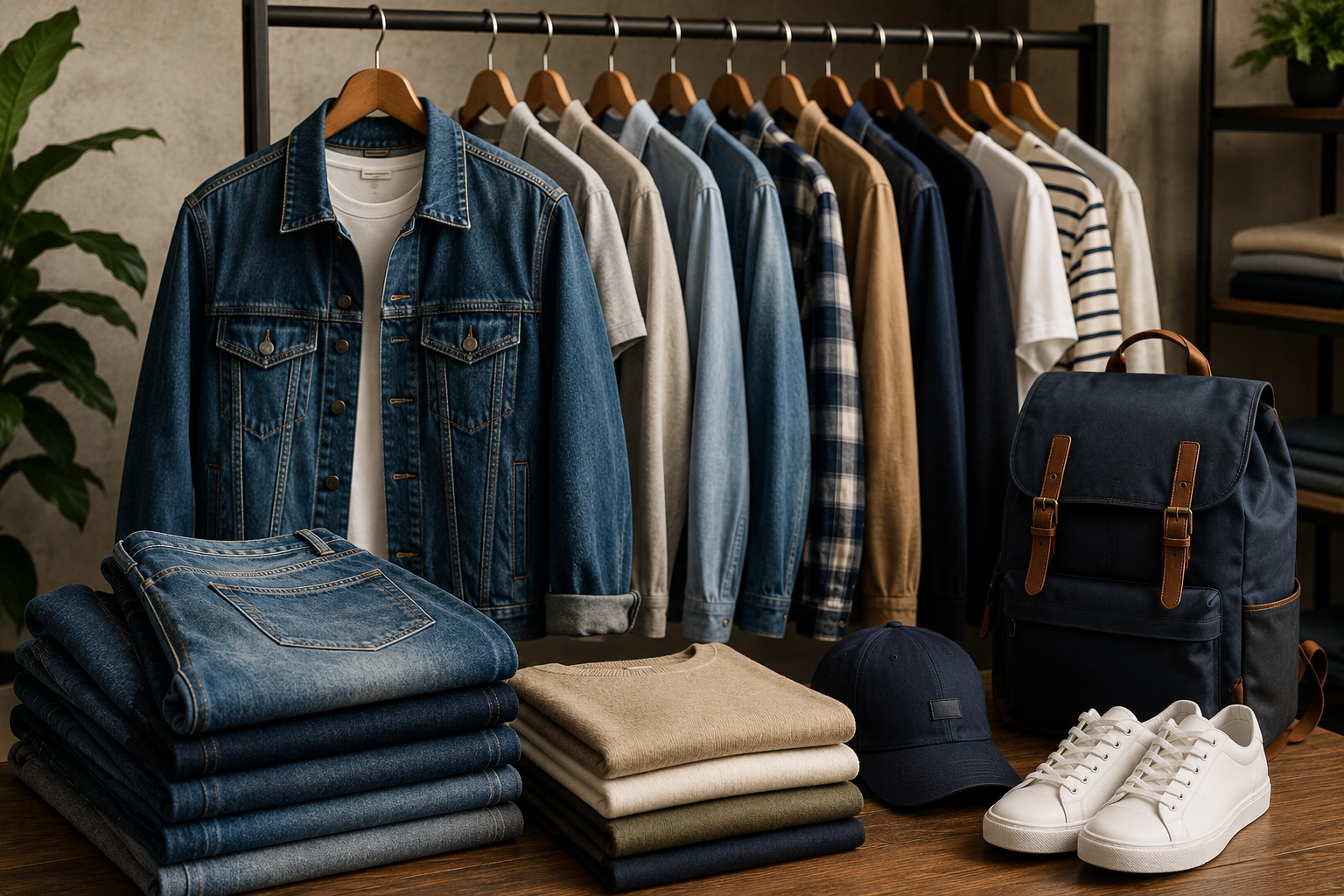 Denim jeans graded and hung on rails